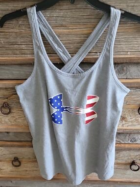Under Armour Light Gray Tank with American Flag Logo